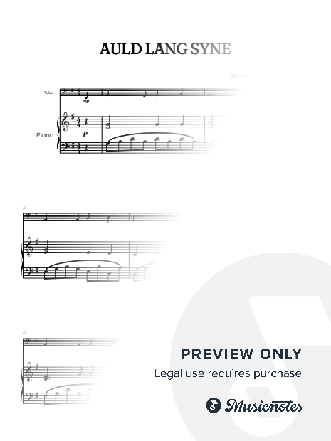 Auld Lang Syne • New Year's Anthem | tuba and piano sheet music