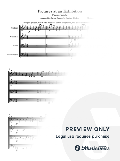 "Promenade" from "Pictures at an Exhibition" by Mussorgsky - arranged for String Quartet