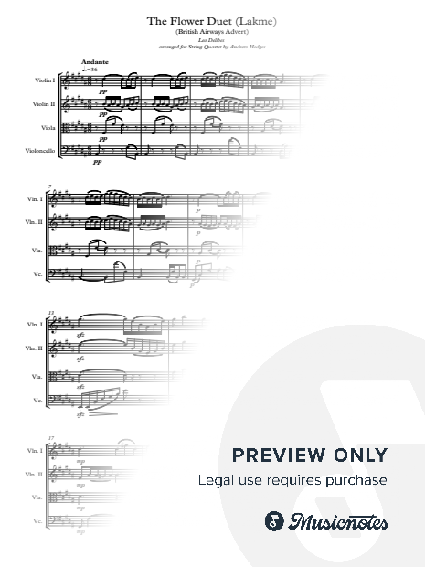 The Flower Duet (The British Airways Advert) Delibes for String Quartet by Andrew Hodges
