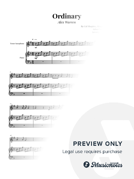 Alex Warren - Ordinary | Tenor Saxophone & Piano Sheet Music