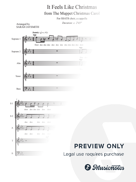 It Feels Like Christmas, for SSATB a cappella, by Sarah Jaysmith