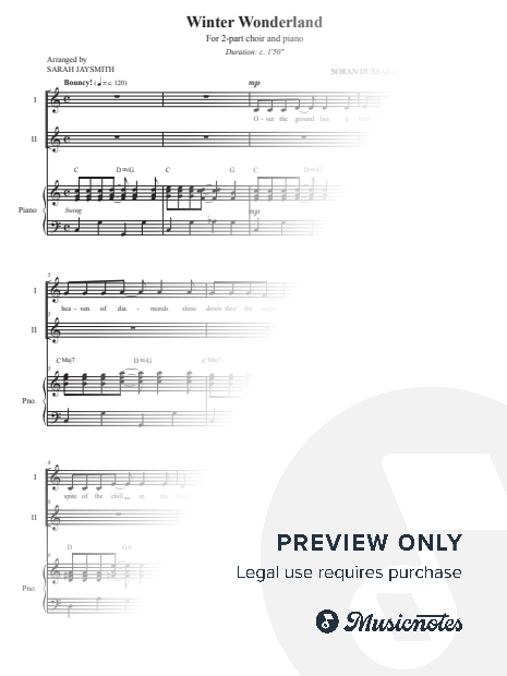 Winter Wonderland, for 2-part choir and piano, arranged by Sarah Jaysmith