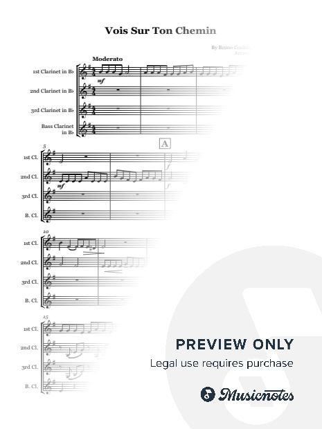 Vois sur ton Chemin from Les Choristes - Clarinet quartet