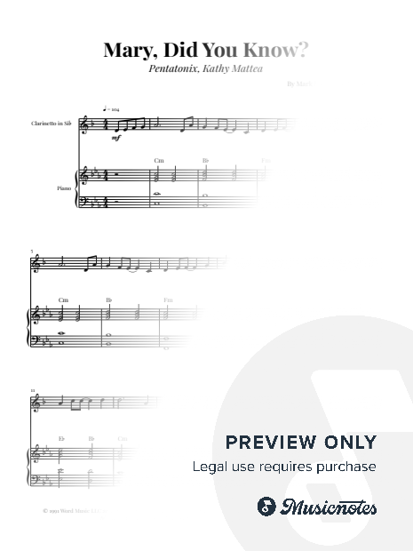 Mary, Did You Know? | Bb CLARINET and PIANO (with Chords)