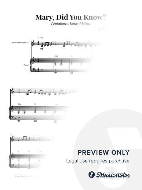 Mary, Did You Know? | FRENCH HORN and PIANO (with Chords)