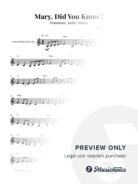 Mary, Did You Know? | FRENCH HORN SOLO (with Chords)