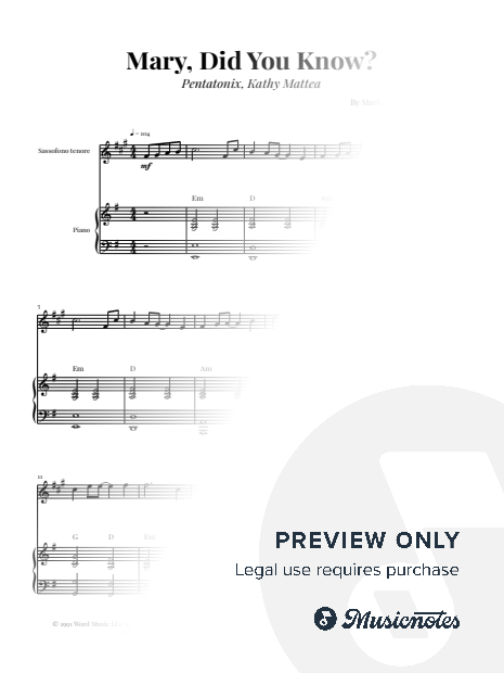 Mary, Did You Know? | TENOR SAXOPHONE and PIANO (with Chords)