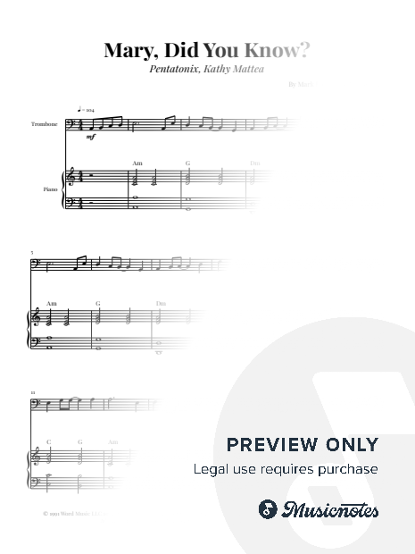 Mary, Did You Know? | TROMBONE and PIANO (with Chords)