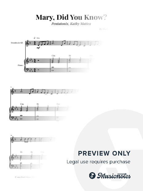 Mary, Did You Know? | Bb TRUMPET and PIANO (with Chords)
