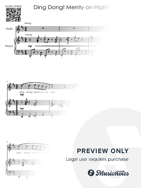Ding Dong! Merrily on High! – Violin & Piano Duet | Easy Intermediate Sheet Music + PIANO ONLY