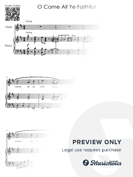 O Come All Ye Faithful – Adeste Fideles - Violin & Piano Duet + Piano Only