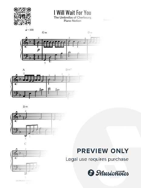I Will Wait for You, Les Parapluies de Cherbourg (Easy Piano)