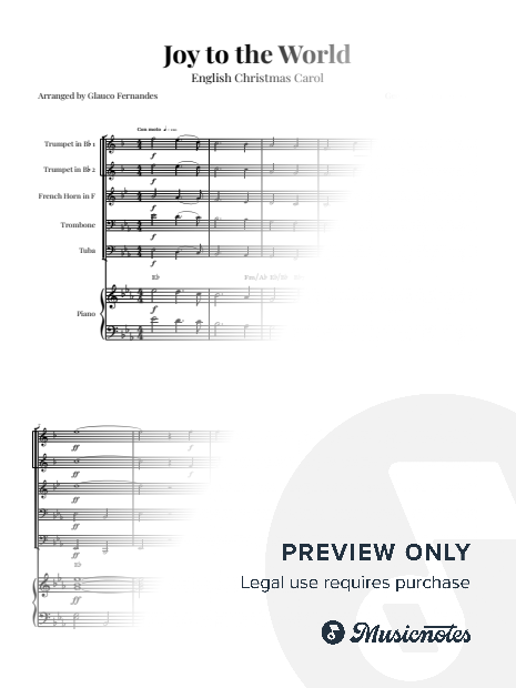 Joy To The World | BRASS QUINTET and PIANO (with Chords)