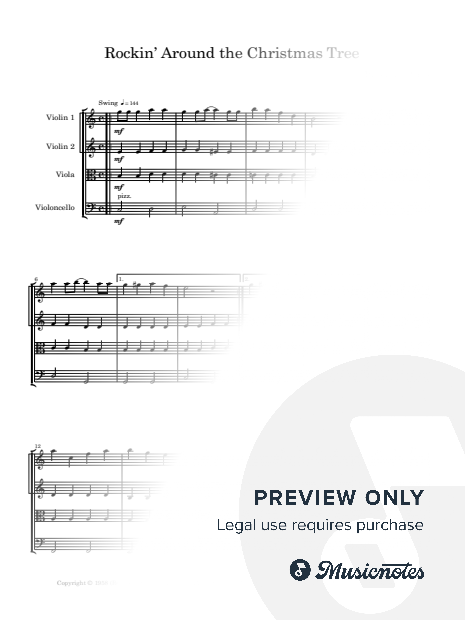 Rockin' Around The Christmas Tree | STRING QUARTET and PIANO (Piano Quintet) (Score & Parts)
