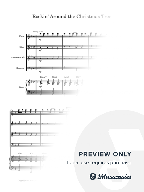 Rockin' Around The Christmas Tree | WOODWIND QUARTET and PIANO (with Chords)