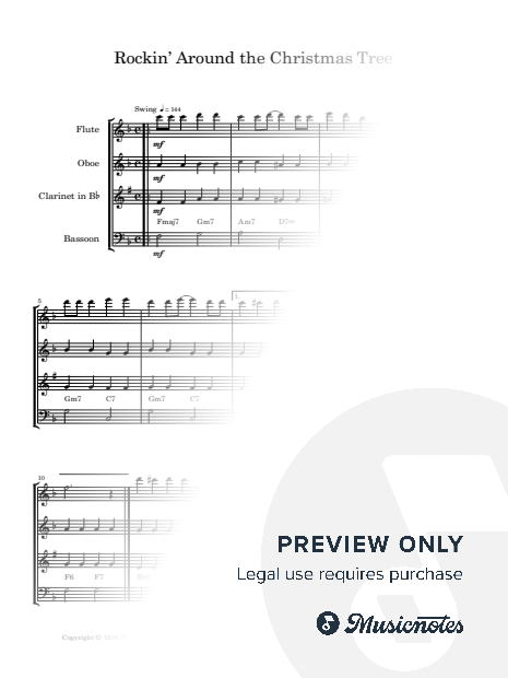 Rockin' Around The Christmas Tree | WOODWIND QUARTET (with Chords)