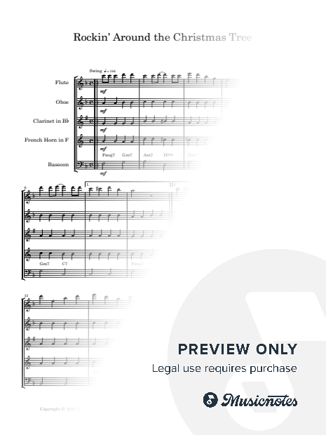 Rockin' Around The Christmas Tree | WOODWIND QUINTET (with Chords)