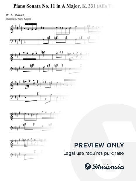 Piano Sonata No. 11 in A Major, K. 331 (Alla Turca) – W. A. Mozart (Intermediate - Medium version)