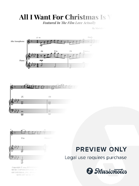 All I Want For Christmas Is You | ALTO SAX and PIANO (with Chords)