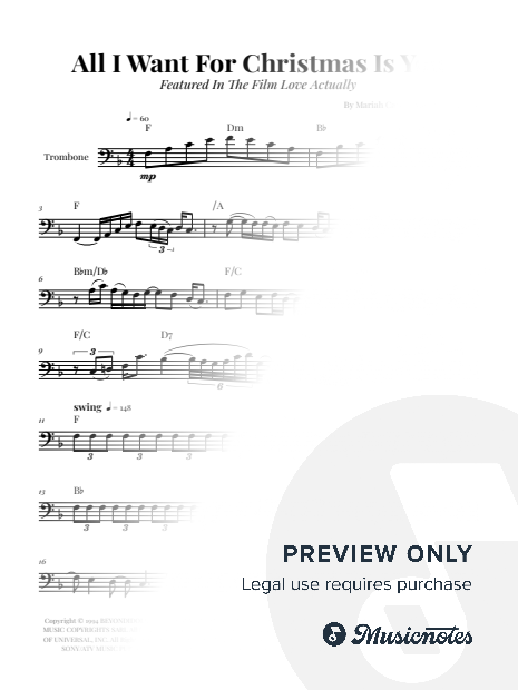 All I Want For Christmas Is You | TROMBONE (with Chords)