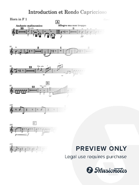 Introduction et Rondo Capriccioso - Transposed parts for Horn in F - Camille Saint-saëns