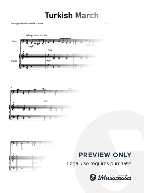 Rondo Alla Turca (Turkish March) - Mozart | EASY TUBA & PIANO (with Chords)