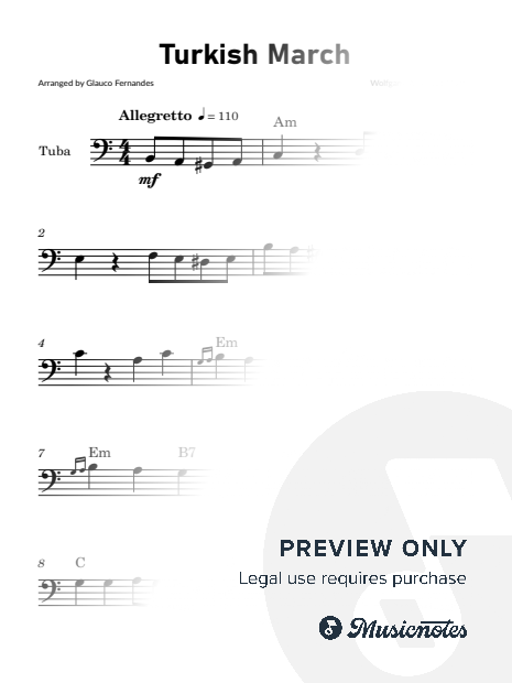 Rondo Alla Turca (Turkish March) - Mozart | EASY TUBA SOLO (with Chords)