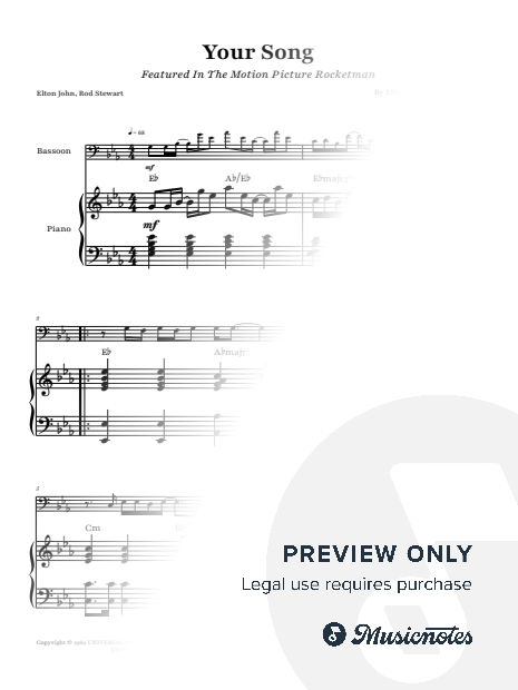 Your Song - Elton John | BASSOON & PIANO (with Chords)
