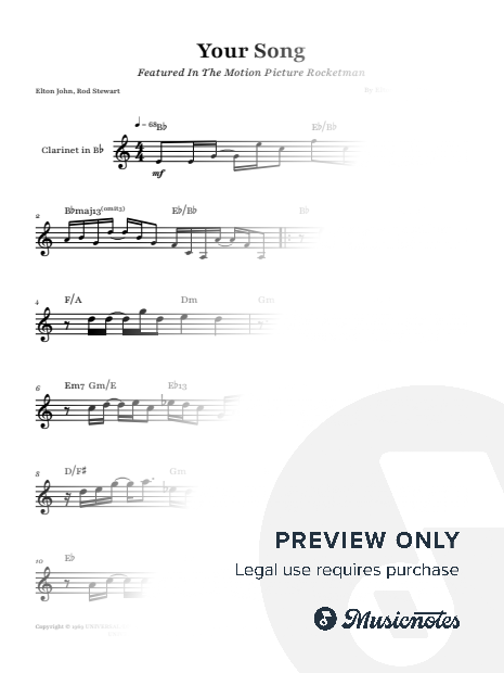 Your Song - Elton John | CLARINET SOLO (with Chords)