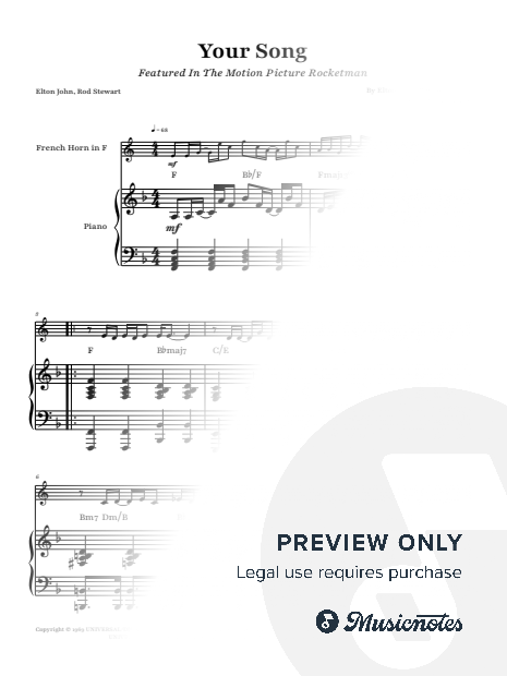 Your Song - Elton John | FRENCH HORN & PIANO (with Chords)