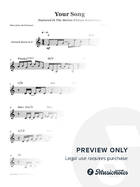 Your Song - Elton John | FRENCH HORN SOLO (with Chords)