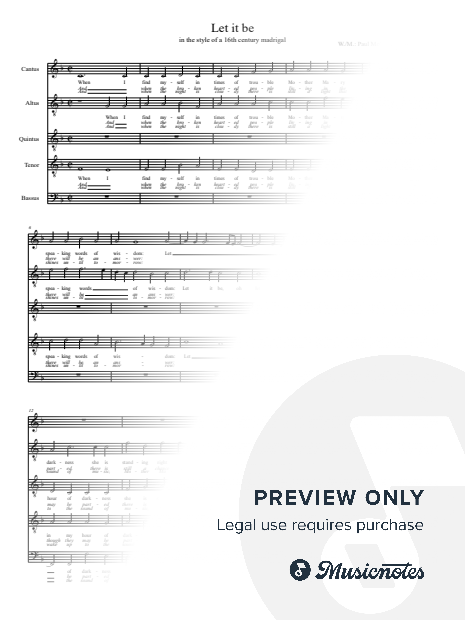 Let It Be in the style of a 16th century madrigal