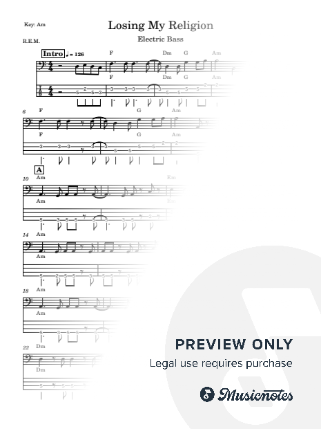 Losing My Religion Electric Bass Guitar with TAB