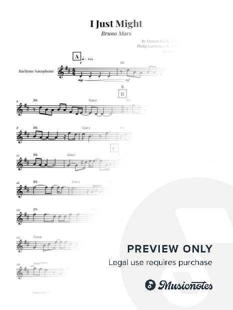I Just Might - Bruno Mars | BARITONE SAX SOLO (with Chords)
