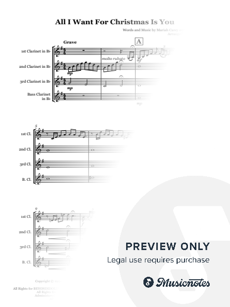 All I Want for Christmas Is You by Mariah Carey - Clarinet quartet