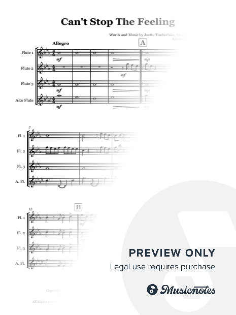Can't Stop the Feeling! by Justin Timberlake - Flute quartet