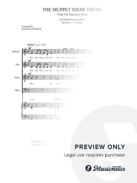 The Muppet Show Theme, for SATB choir and piano, arranged by Sarah Jaysmith