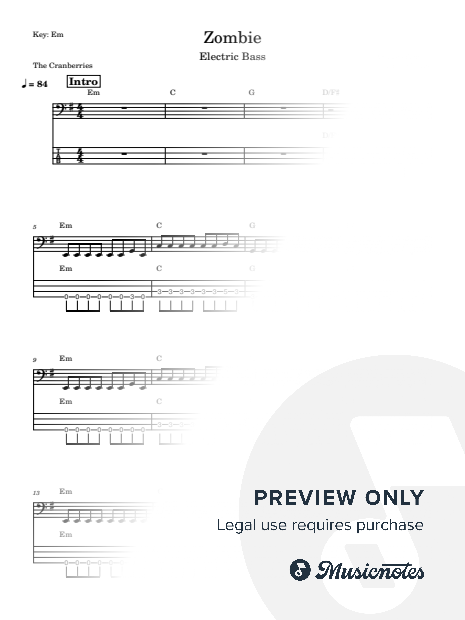 Zombie - The Cranberries I Electric Bass Guitar Tab + Sheet Music