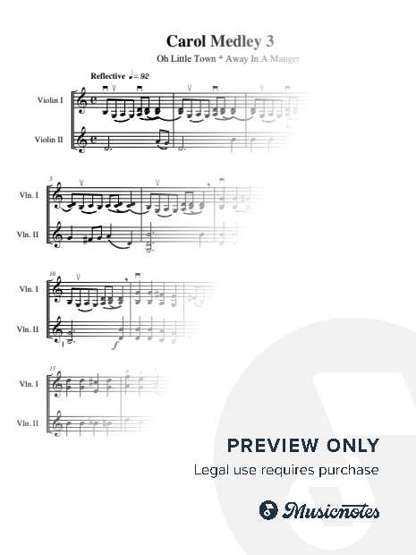 Carol Medley 3 O Little Town Away In A Manger for Violin Duet