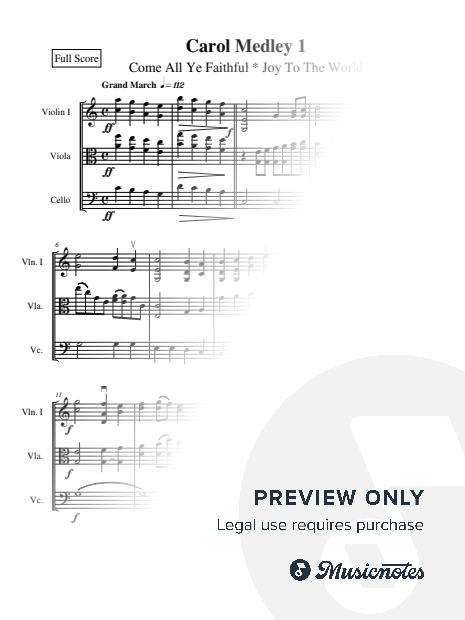 Carol Medley 1 O Come All Ye Faithful Joy To The World for String Trio / Viola