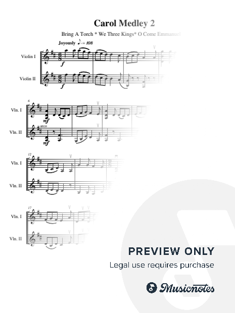 Carol Medley 2 Bring A Torch We Three Kings O Come Emmanuel for Violin Duet