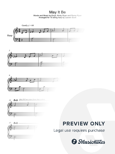 May It Be by Enya arranged for lap harp