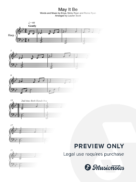 May It Be by Enya arranged for lever or pedal harp