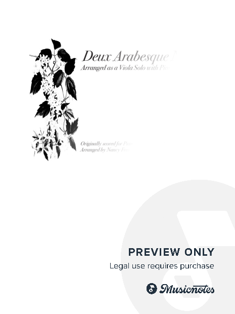 Deux Arabesque #1 by Claude Debussy arranged for Viola Solo with Piano Accompaniment