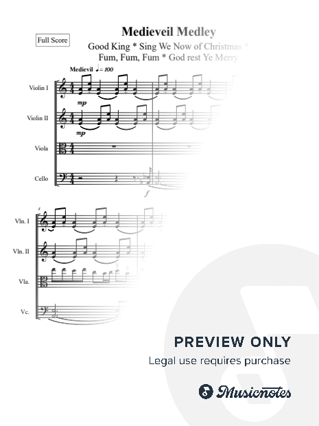Midievil Medley Good King Sing We Now Fum Fum Fum God Rest Ye for String Quartet