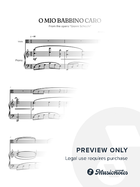 O Mio Babbino Caro • Giacomo Puccini | Viola & Piano Sheet Music