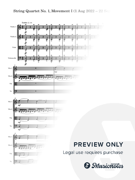 String Quartet No. 1, Movement I (1 Aug 2022 – 22 Sep 2022) (Full Score & Parts)