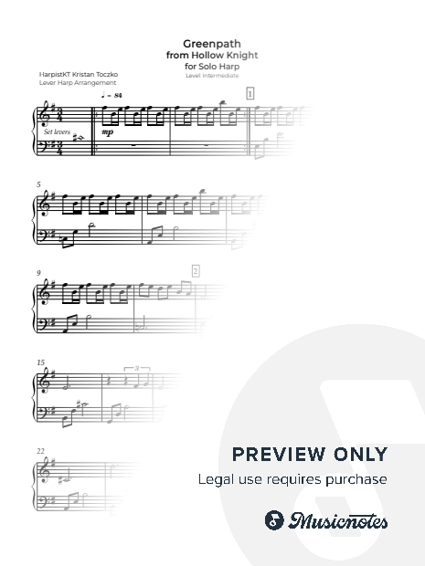 Greenpath Sheet Music — Harp (lever or diatonic)