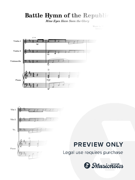 Battle Hymn of the Republic - STRING TRIO (2 Violins & Cello) with PIANO & Chords
