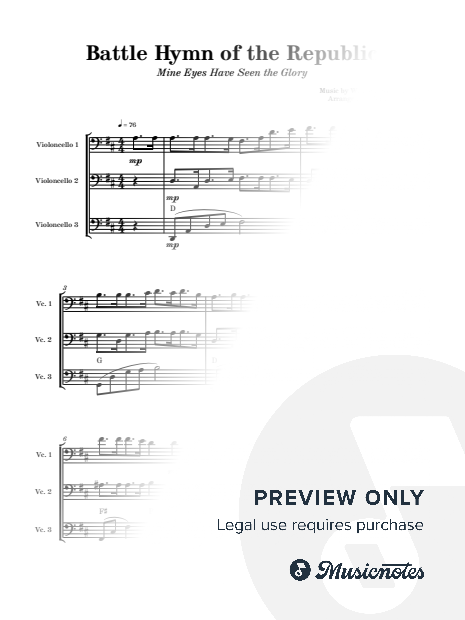 Battle Hymn of the Republic - CELLO TRIO (3 Cellos) with Chords